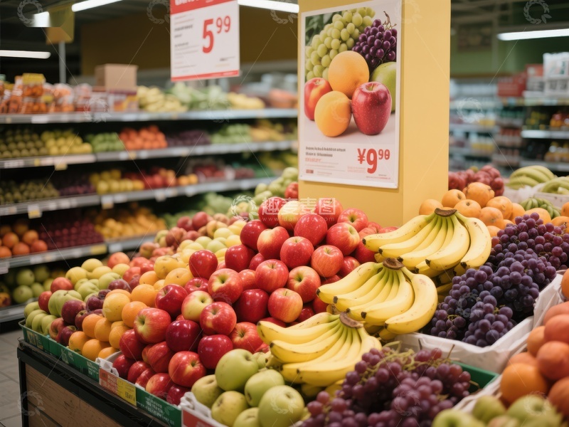 高清大图下载【趣麦麦图】超市水果区展示新鲜苹果香蕉