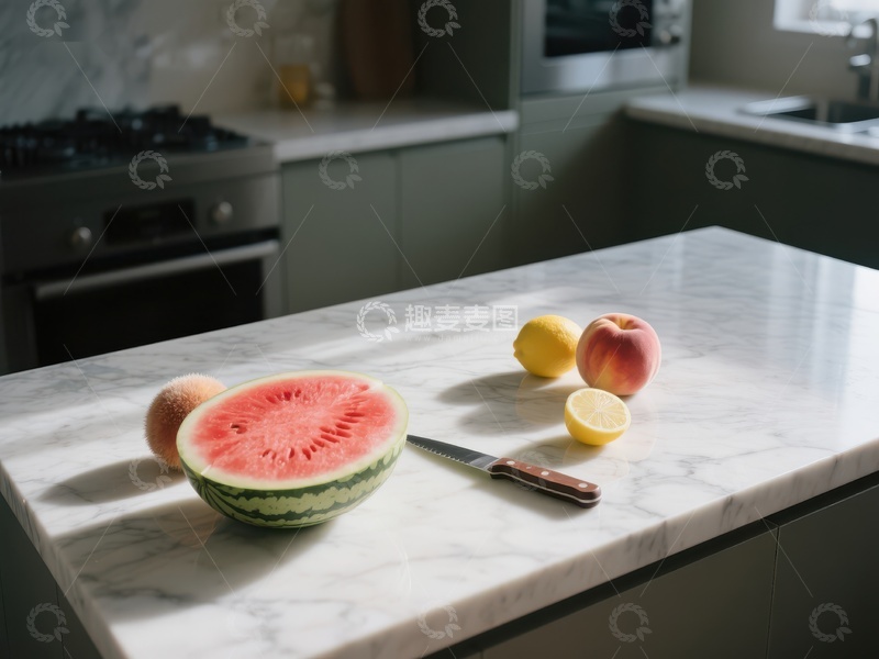 高清大图下载【趣麦麦图】厨房台面上的西瓜和水果