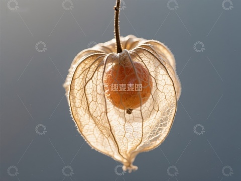 橙色果实与干枯外壳的特写