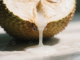 新鲜菠萝蜜切开，乳白色果肉流出