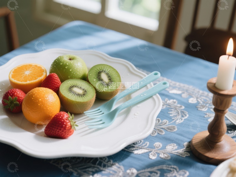 高清大图下载【趣麦麦图】水果盘与烛光，温馨餐桌布置