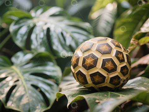几何球体置于绿叶之上