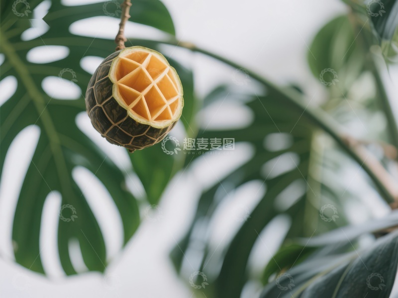 高清大图下载【趣麦麦图】悬挂的菠萝与绿叶背景