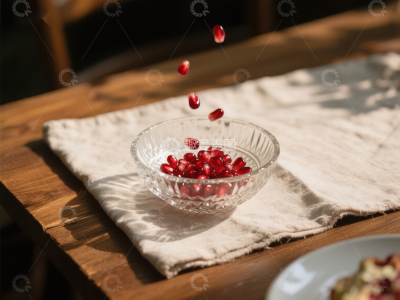 高清大图下载【趣麦麦图】石榴籽落入玻璃碗中
