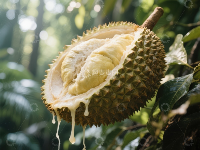 高清大图下载【趣麦麦图】-新鲜榴莲果实自然开裂