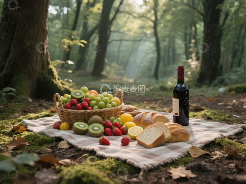 高清大图下载【趣麦麦图】森林中的野餐布置