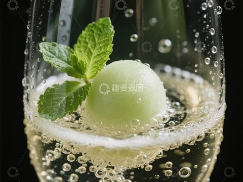 气泡酒中的青柠球与薄荷
