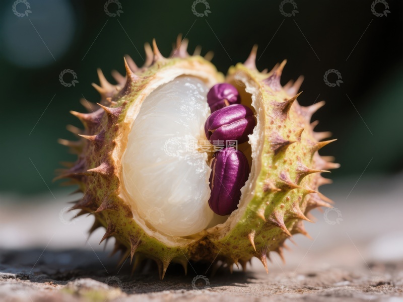 高清大图下载【趣麦麦图】刺果中的紫色种子与白色内壁