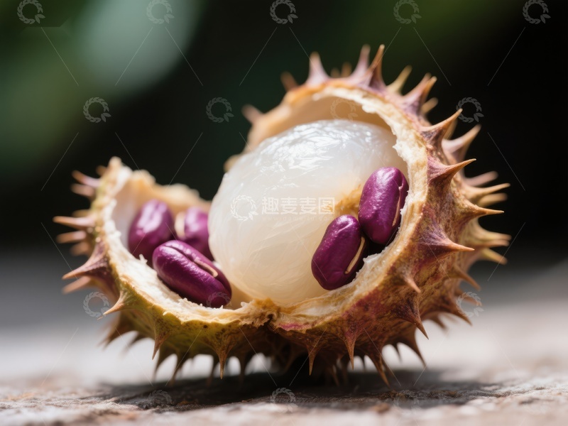 高清大图下载【趣麦麦图】刺果中的白色果实与紫色种子