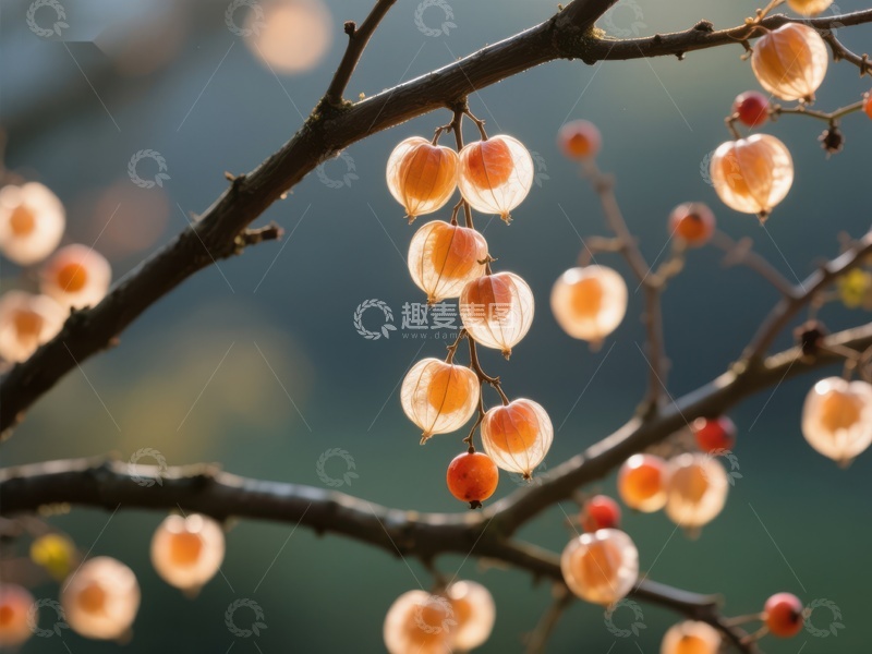 高清大图下载【趣麦麦图】-枝头挂满透亮果实的自然景象