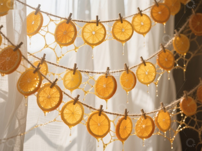 高清大图下载【趣麦麦图】橙片串灯装饰，温馨室内氛围