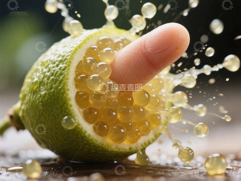 高清大图下载【趣麦麦图】手指挤压柠檬，汁液四溅