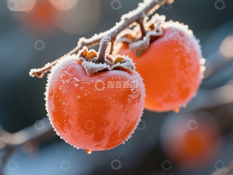 高清大图下载【趣麦麦图】霜冻柿子挂枝头