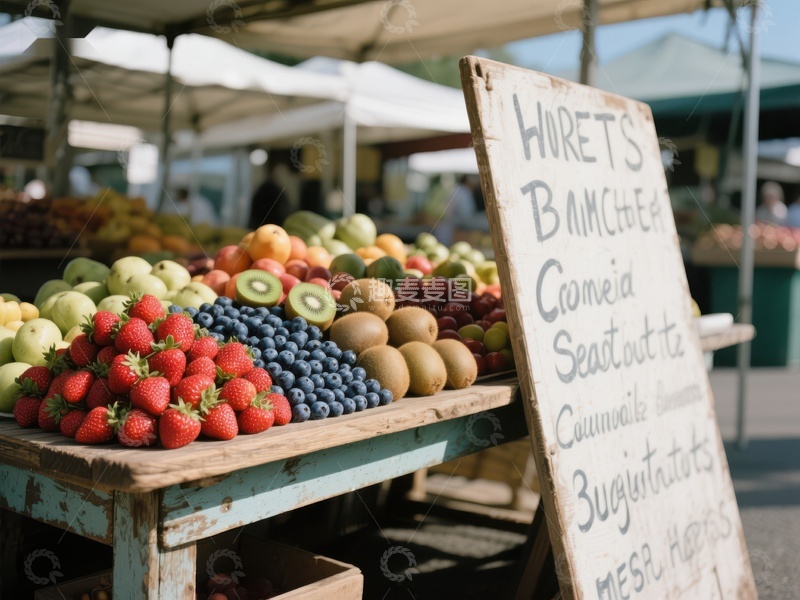 高清大图下载【趣麦麦图】新鲜水果摊位与手写菜单