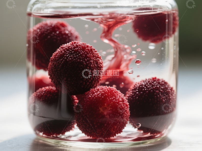 高清大图下载【趣麦麦图】红色浆果在透明玻璃罐中浸泡