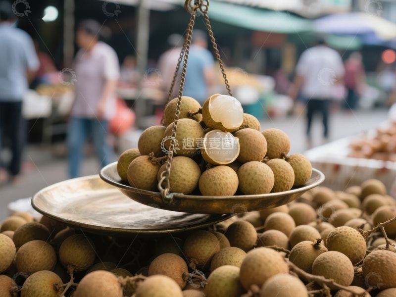 高清大图下载【趣麦麦图】市场上的龙眼称重售卖