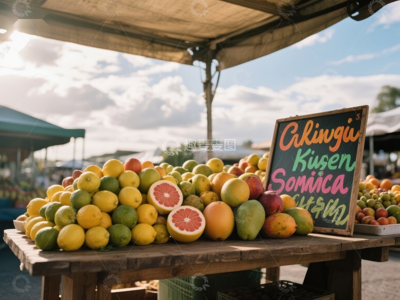 市场摊位展示新鲜水果