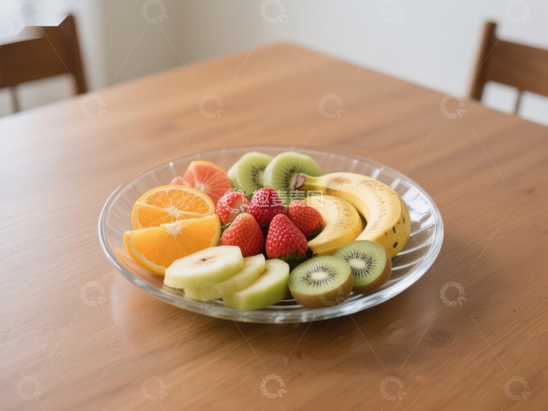 高清大图下载【趣麦麦图】新鲜水果拼盘置于木质餐桌