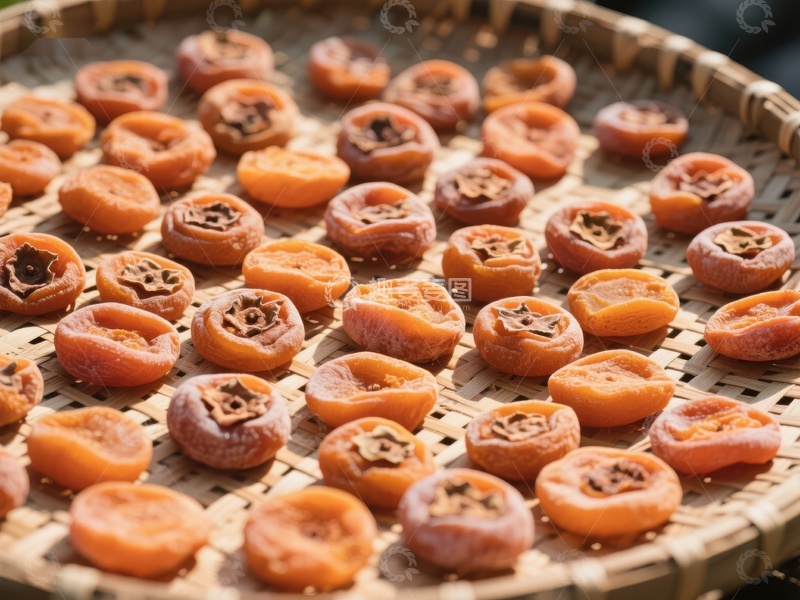 高清大图下载【趣麦麦图】竹筛上的柿饼