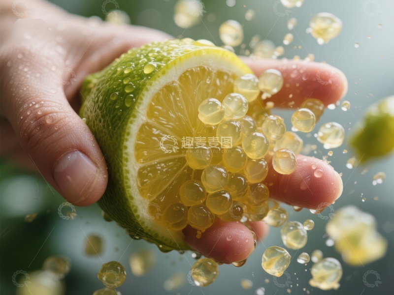 高清大图下载【趣麦麦图】手挤柠檬，汁液四溅