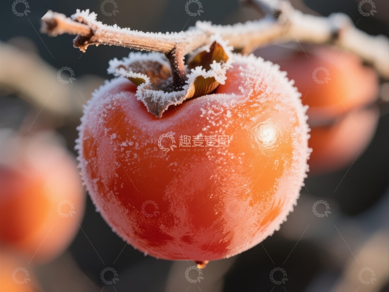 高清大图下载【趣麦麦图】霜冻柿子挂在枝头