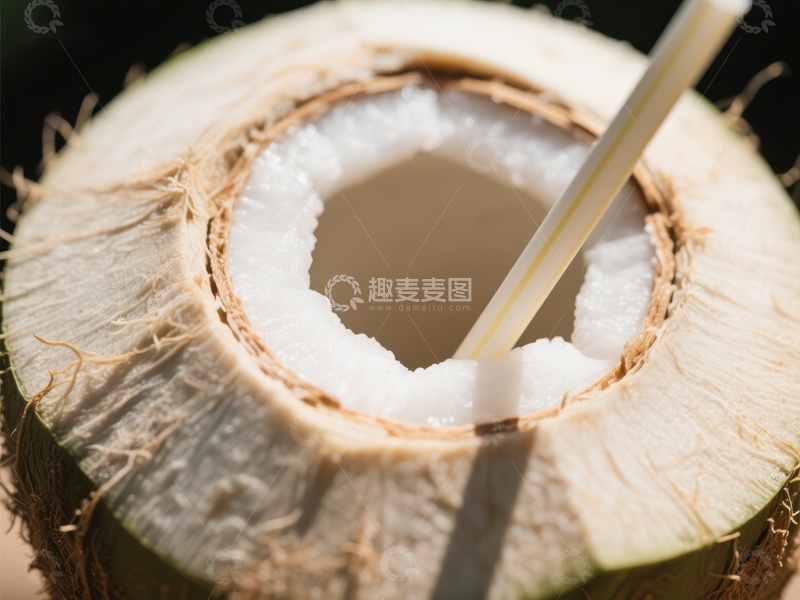 高清大图下载【趣麦麦图】新鲜椰子插入吸管特写