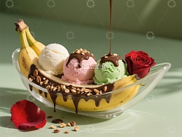香蕉船冰淇淋配巧克力酱
