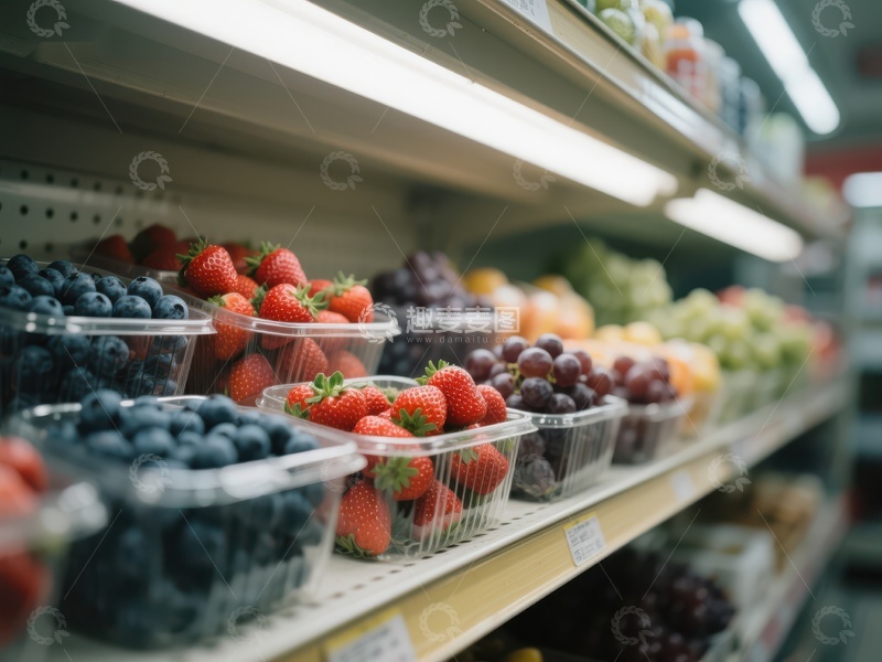 高清大图下载【趣麦麦图】超市货架上的新鲜水果展示