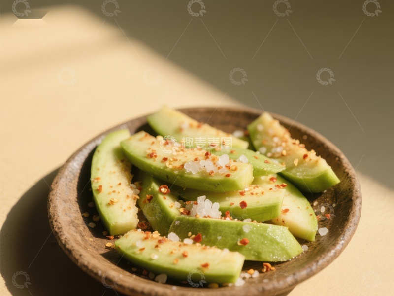 高清大图下载【趣麦麦图】新鲜牛油果片撒上辣椒粉和海盐