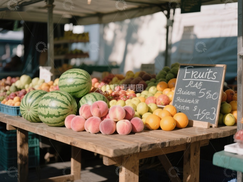 市场摊位展示新鲜水果