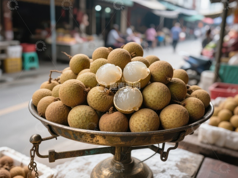 高清大图下载【趣麦麦图】新鲜龙眼堆放在古铜色托盘上