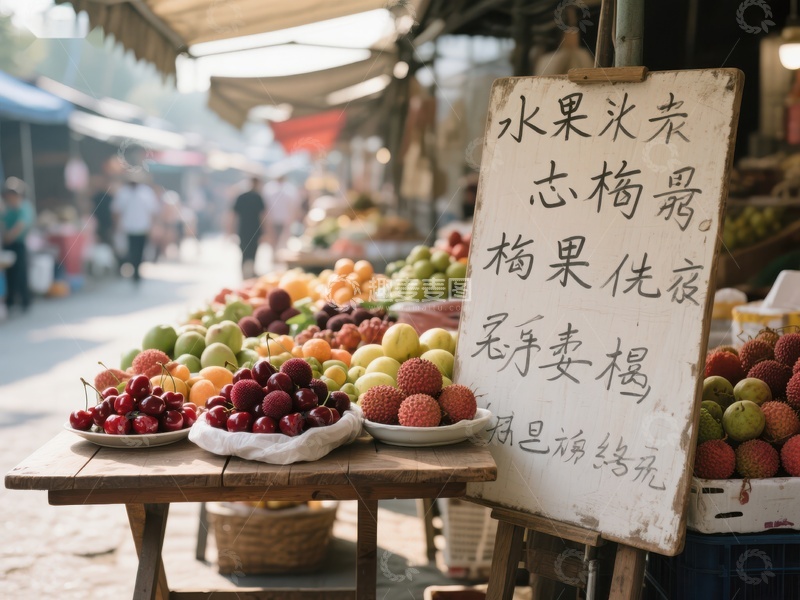 市场摊位展示新鲜水果