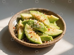 碗中撒有调料的切片牛油果