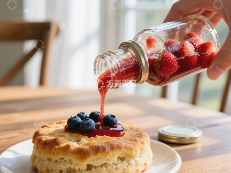 高清大图下载【趣麦麦图】草莓酱浇灌蓝莓饼干