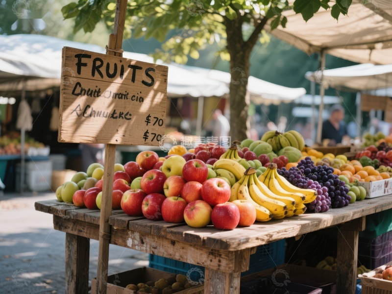 市场摊位展示新鲜水果