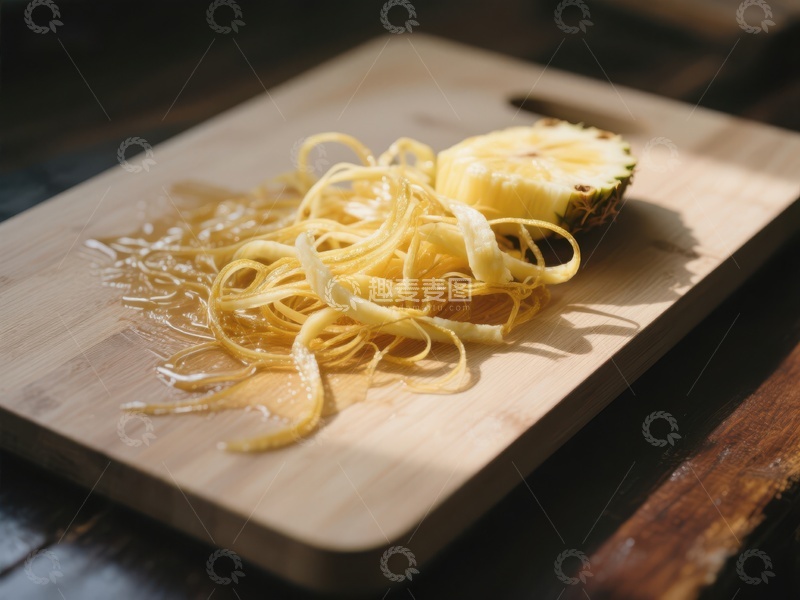 高清大图下载【趣麦麦图】切开的菠萝与果皮置于木板上