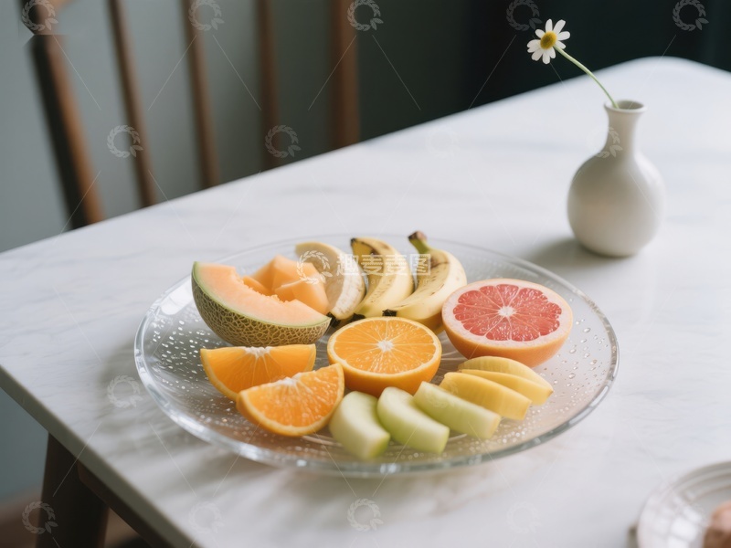 高清大图下载【趣麦麦图】新鲜水果拼盘与小花装饰