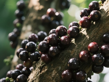 树上成熟的深色果实