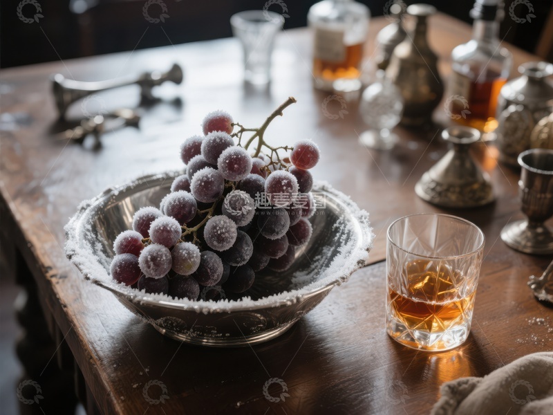 高清大图下载【趣麦麦图】葡萄与酒杯的静谧时光