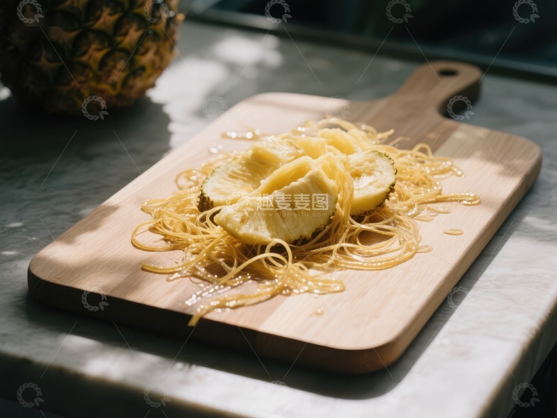 高清大图下载【趣麦麦图】切片菠萝与蜂蜜淋在木板上