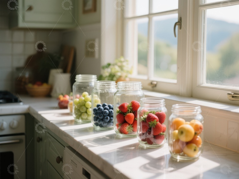 高清大图下载【趣麦麦图】窗边的水果罐头