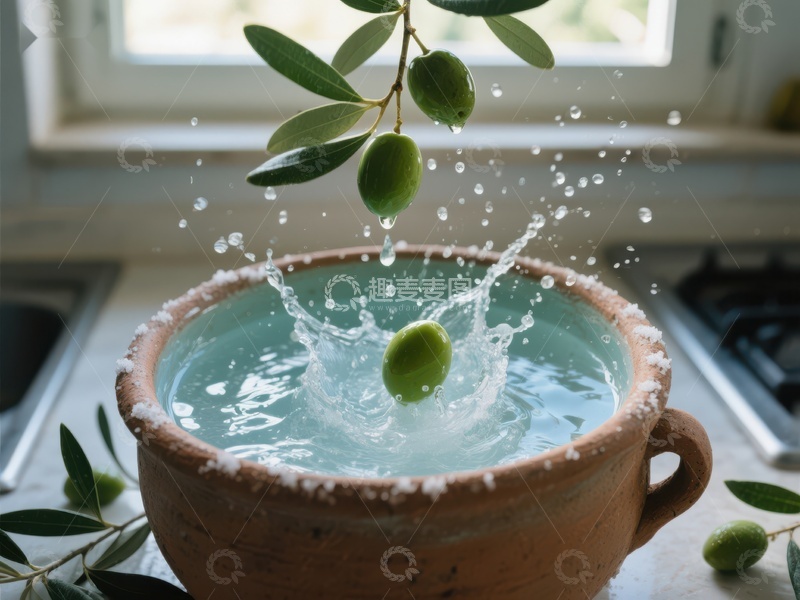 高清大图下载【趣麦麦图】橄榄落入水碗，溅起水花