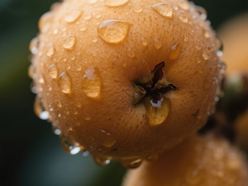 雨滴覆盖的枇杷果实特写