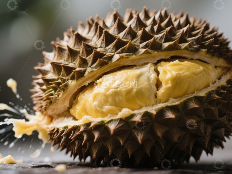 高清大图下载【趣麦麦图】新鲜榴莲切开瞬间，果肉诱人