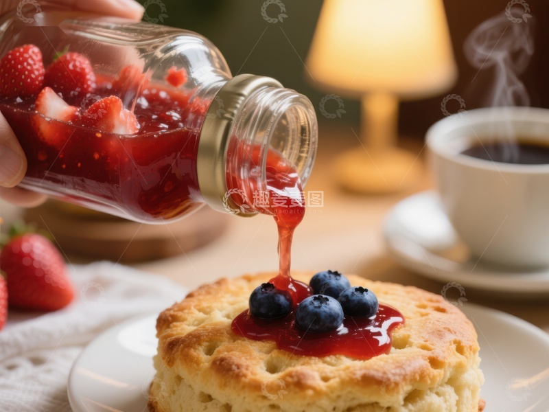 高清大图下载【趣麦麦图】草莓酱浇灌蓝莓松饼