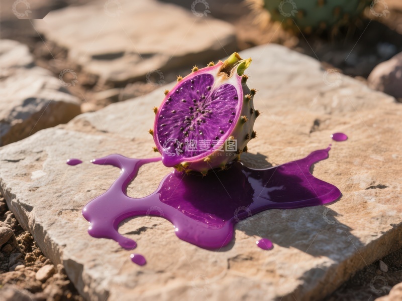 高清大图下载【趣麦麦图】紫色仙人掌果切开，汁液四溅