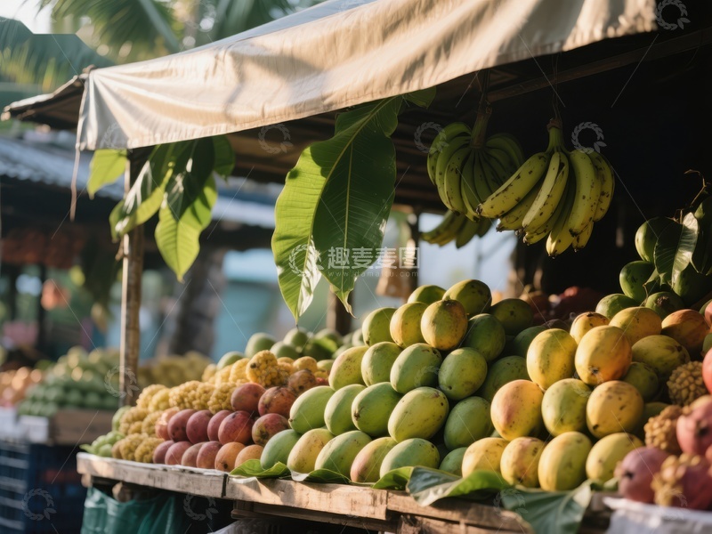高清大图下载【趣麦麦图】市场摊位上的新鲜水果展示