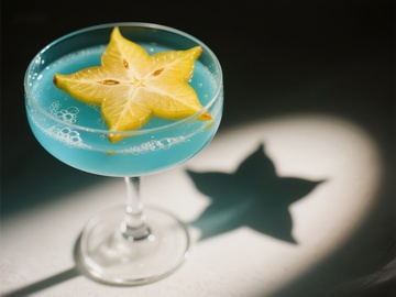 蓝色鸡尾酒配星形水果装饰