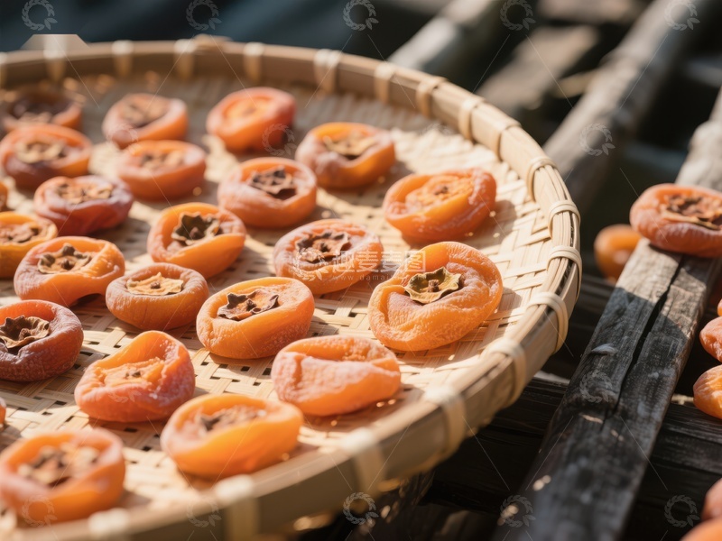 高清大图下载【趣麦麦图】竹筛上的柿饼