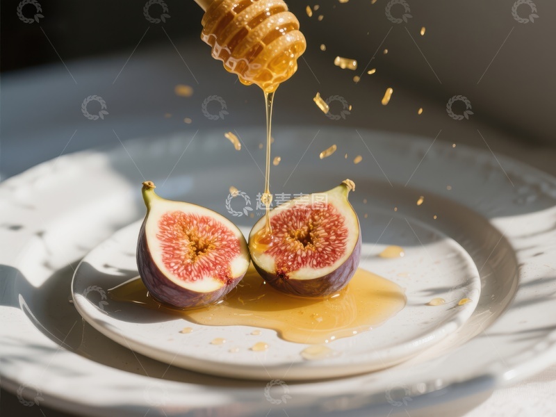 高清大图下载【趣麦麦图】蜂蜜浇灌在切开的无花果上